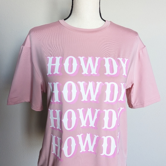 Pink and white western Howdy short sleeve tshirt top size S - Picture 3 of 5
